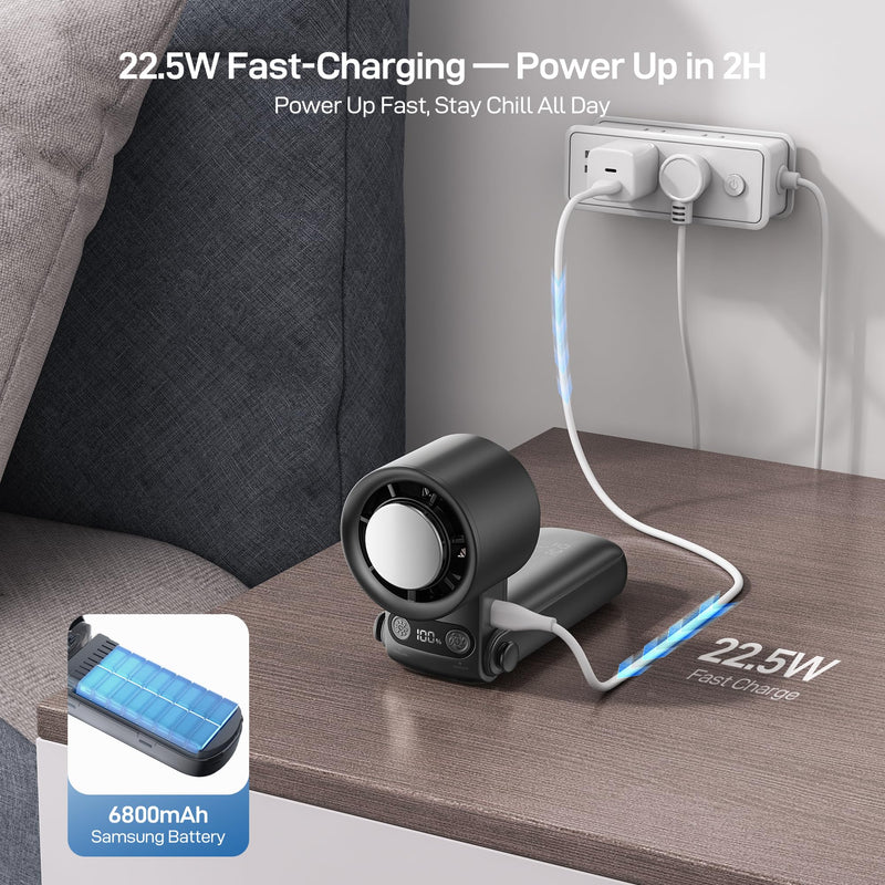 EPICKA Portable Handheld Fan with Ice Cooler - 25H Runtime, Rechargeable 6800mAh Personal Turbo Fan, Fast Charging, 0-100 Speed, Gifts for Women, Summer Travel Essentials, Black