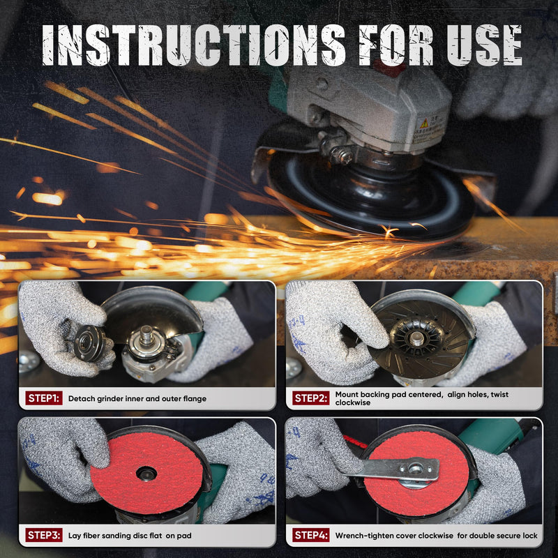 Ceramic Resin Fiber Sanding and Grinding Discs 4.5” x 7/8”with Backing Pad, 24/36/60/80/120 Grit - 25 Pack 24/36/60/80/120grit-25Pack