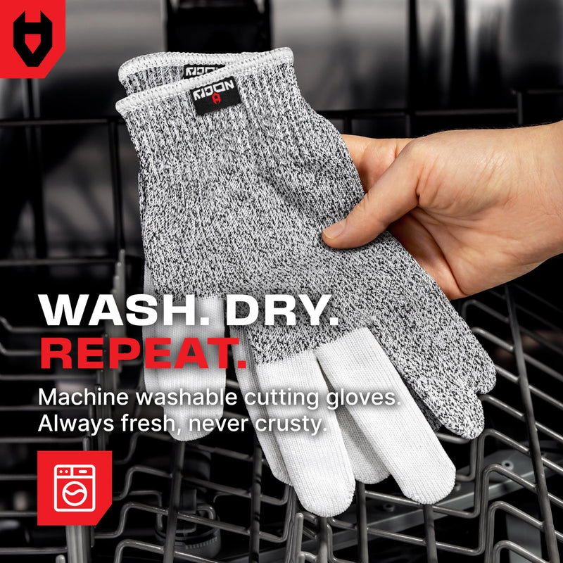 NoCry Cut Resistant Work Gloves for Women and Men, with Reinforced Fingers; Comfortable, 100% Food Grade Kitchen Cooking Hand Protection; Ambidextrous Safety Gear for Cutting;Level 5 Protection 3-pack Large Reinforced (Grey)
