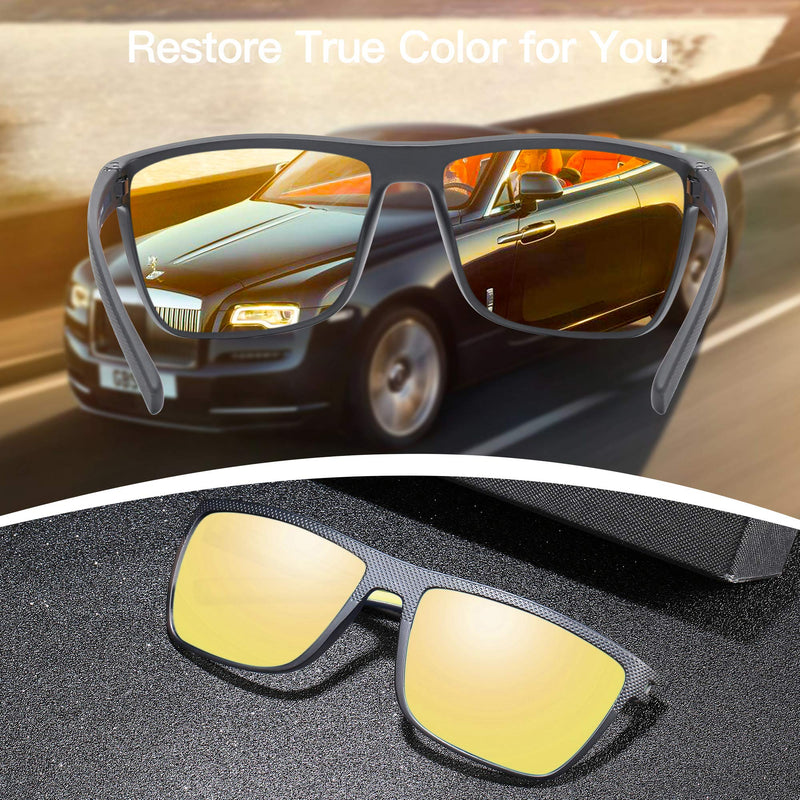 ZENOTTIC Polarized Sunglasses for Men Lightweight TR90 Frame UV400 Protection Square Sun Glasses C09 Black Frame / Night Driving Glasses