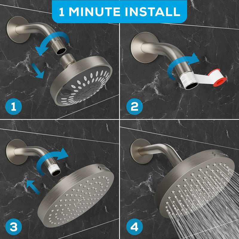 SparkPod Shower Head - High Pressure Rain - Premium Quality Luxury Design - Easy Clean Adjustable Replacement for Your Bathroom Shower Heads (Elegant Brushed Nickel, 6 Inch Round) Elegant Brushed Nickel - NewNest Australia