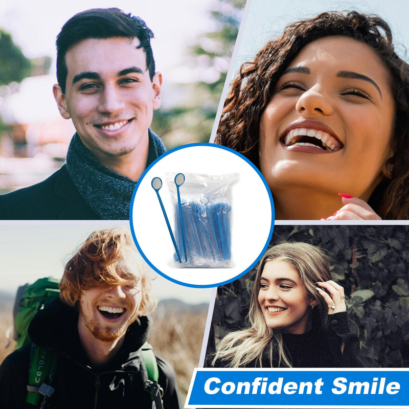 100pcs Disposable Dental Exam Mouth Mirrors Oral Dental Mirror Plastic Dental Instrument (Blue) Blue