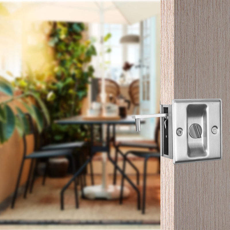 Eco-Fused Pocket Sliding Door Lock - Brushed Nickel Privacy Door Pull with Lock - Reversible - Compatible with Most Doors - Easy Grip - Doors with Thickness 1-3/8” (3.49 cm) 2x Brushed Nickle - Sliding Door Lock