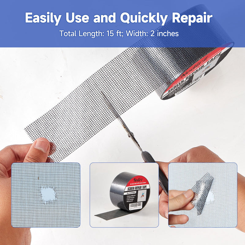 Window Screen Repair Tape, Screen Rrepair Kit for Windows or Doors Screen Repair, Strong Adhesive Screen Patch Repair Kit Mesh Repair (Black, 15 FT) Black