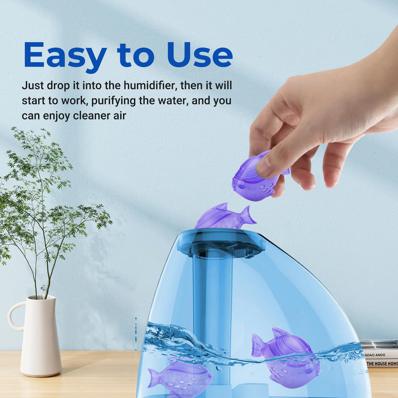 Funmit 12 Pack Universal Humidifier Cleaner Fish Compatible with Almost All Humidifiers and Fish Tanks, Purifies Water, Prevents Hard Water Build-Up, Reduces Scale, Purple