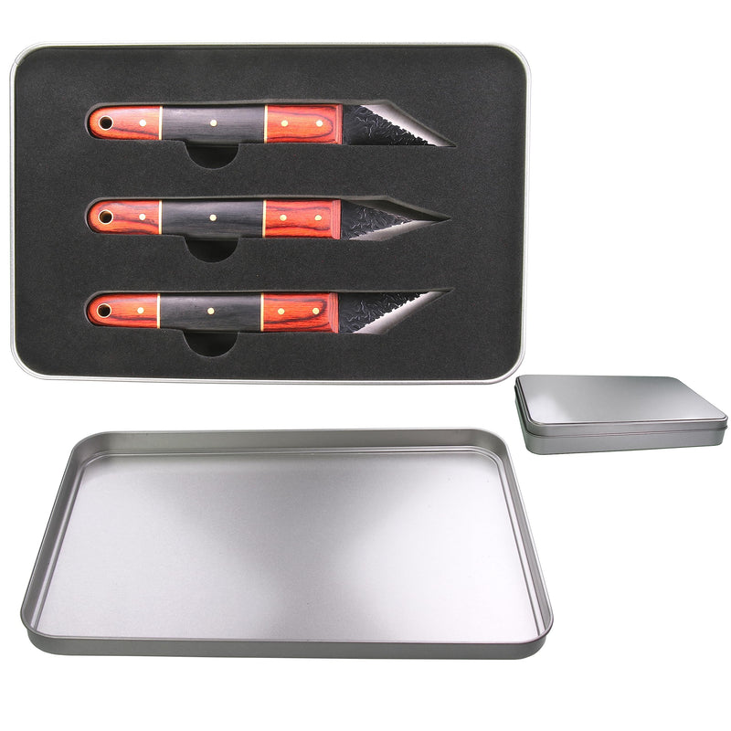 3pc Marking Knife within Tin Box, Marking Gauge Woodworking, Premium Woodworking Tool with High Speed Steel Sharp Blade, Beautiful Wood Handle M-nf-3pc