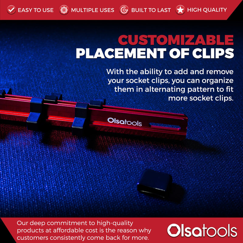 Olsa Tools Socket Organizer (3/8-Inch Drive, Red) - Socket Organizers for Mechanics - Socket Holder and Socket Rail - Holds 18 Chrome or Impact Sockets - Professional-Grade - Part: 1011 3/8-inch drive
