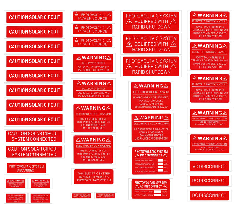 40 Pcs PV Labels Fit for Solar Panel System, Solar Stickers for Most Residential and Commercial Photovoltaic Solar Projects, PV Safty Warning Photovoltaic Labels
