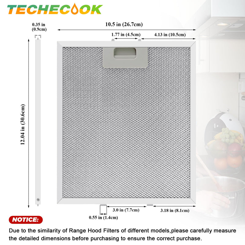 Updated W10169961A Range Hood Filter Replacement (3PCS) by Techecook, 5-Layer Aluminum Mesh Hood Grease Filter 10.5 x 12 Inch Fit for Whirlpool, Kitchen Aid, Jenn-Air Range Hoods