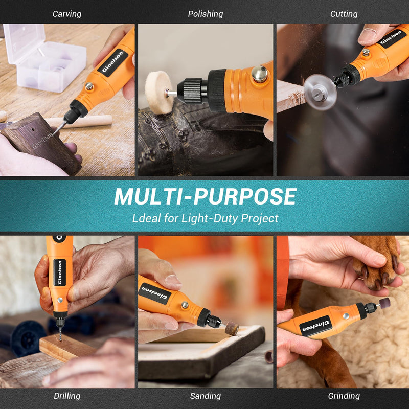Cordless Rotary Tool, 2000 mAh Battery Pack, 5-Speed and USB-C Charging Rotary Tool Kit with 70 Accessories, Multi-Purpose 3.7V Power Rotary Tool for Sanding, Polishing, Engraving, DIY Crafts Orange