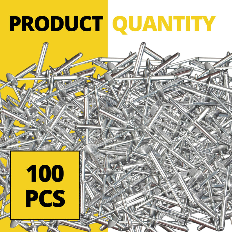 100PCS Large Flange Aluminum Pop Rivets 3/16" x 1/2" Dome Body Blind Rivet Set for Sheet Steel Duct Work Marine Long Mandrel with Big Head Steel Mandrel Aluminum Boat 3/16 x 1/2 Inch