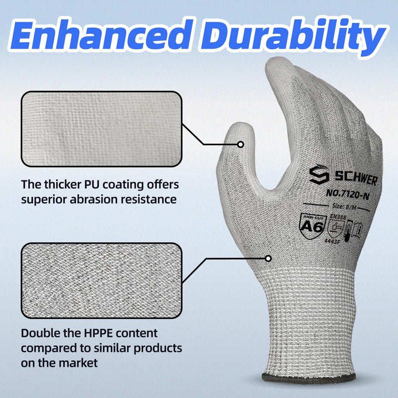 Schwer 12 Pairs Cut Resistant Gloves ANSI A6/A7 (Send Randomly) CR7120 Cut Proof Work Gloves, Touchscreen, for Men and Women Used for Woodworking, Glass Cutting, Construction, Cargo Handling, L Large 12 Pairs-super Saver Set