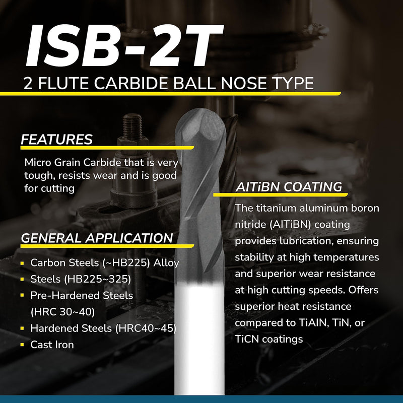 SPEED TIGER Micrograin Carbide Ball Nose End Mill - 2 Flute - ISB3/8 2T (1 Piece, 3/8") - for Milling Alloy Steels, Hardened Steel, Metal – Mill Bits Sets for DIYers & Professionals 1 3/8 in