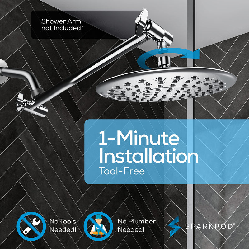 SparkPod 9.5 Inch Large Rain Shower Head - Luxury Rainfall Shower Head - High Pressure Showerhead, Full Body Coverage with Anti-Clog Silicone Nozzles -No Hassle, Easy Install (1/2 NPT, Chrome) 1 - Luxury Polished Chrome