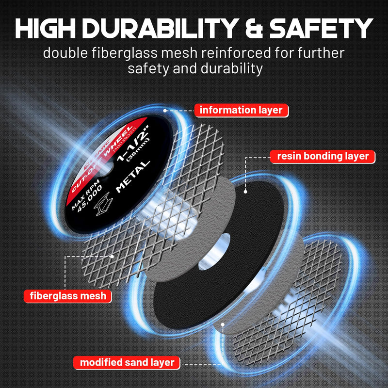 EZARC 1-1/2 Cut Off Wheels, 1.5" x 1/8" Fiberglass Reinforced Rotary Tool Cutting Disc Accessories Include Mandrels, 32-Pack