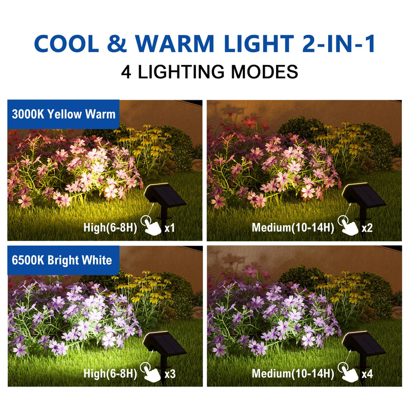 Solar Spotlights, Super Bright LED, 2 CCT Warm & Cool Light, Solarspot Lights for Outside Landscape Auto On/Off -2 Pack 2CCT 2 Pack