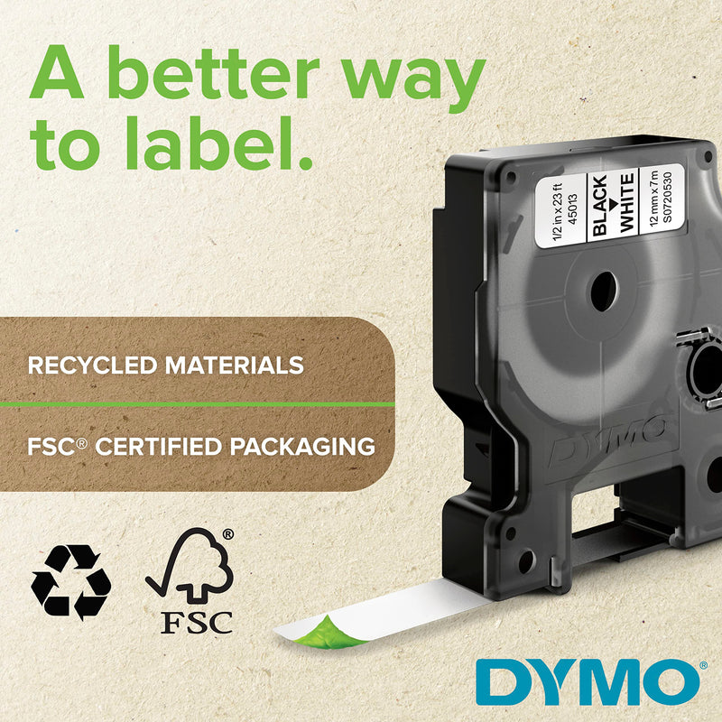 DYMO Rhino Industrial Vinyl Labels, 3/4", Black Print on White Tape Black on White 3/4" (19MM)