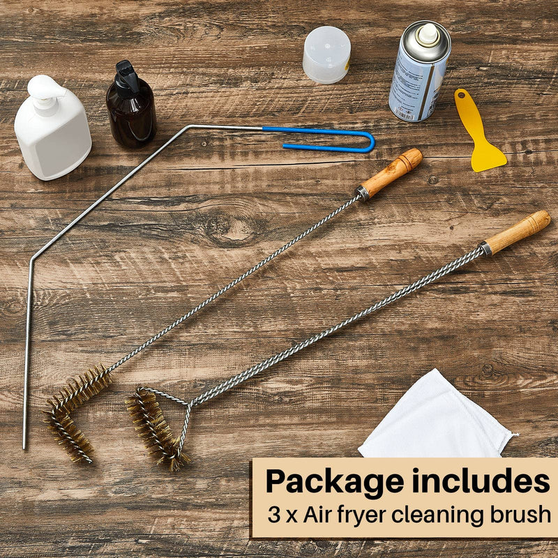 3 Pieces Brass Bristles Fryer Cleaning Tools Including l Shaped Fryer Cleaning Brush Deep Fryer Cleanout Rod Long Handle Deep Fryer Basket Cleaning Brush, Good to 750f for Restaurant Accessories