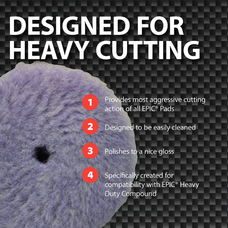 Malco Epic Purple Wool Heavy Duty Pad 6.25 inch – Orbital Polishing Pad for P1500 Sand Scratches/Use with Malco Epic Heavy-Duty Compound (109032) / Swirl-Free and Dust-Free Finish (840004)