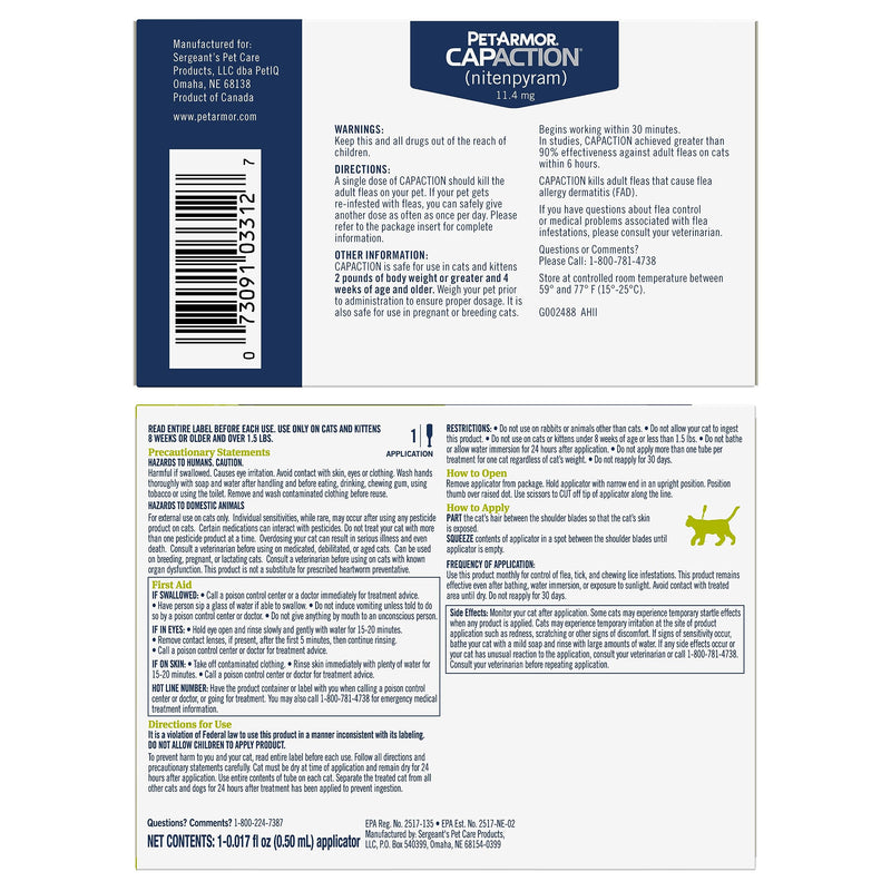 PetArmor CAPACTION (nitenpyram) Oral Flea Treatment for (Cat 6 Doses) + Bonus PetArmor Plus Flea and Tick Treatment & Prevention for Cats Over 1.5 lbs (1 Dose)