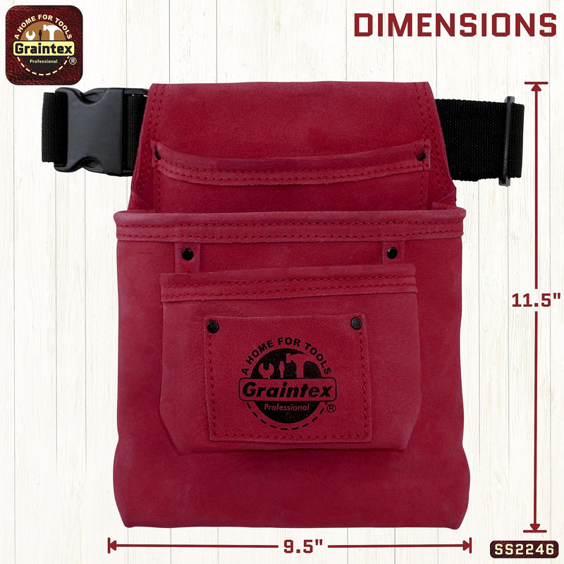 Burgundy Suede Leather 3-Pocket Nail & Tool Pouch with Adjustable Belt by Graintex
