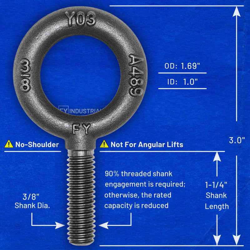 10 Pcs No-Shoulder Lifting Eye Bolts 3/8"-16 X 1-1/4"