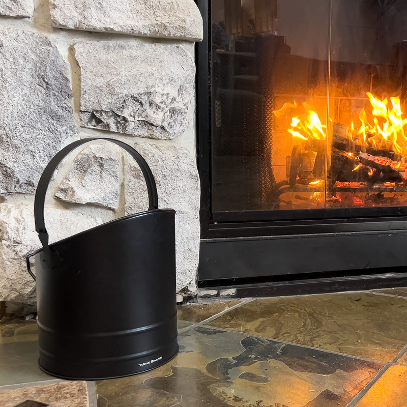 Mind Reader Fireplace Ash Bucket, 6L (1.5 gal) Capacity, Wood Stove, Fireplace Accessories, Metal, 9"L x 9"W x 10.5"H, Black Large