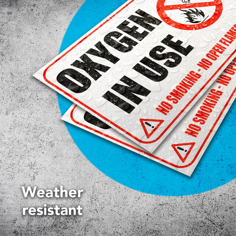 2 PC Oxygen in Use Sign - 4x6 Vinyl No Smoking No Open Flames Oxygen Stickers for Door Indoor/Outdoor