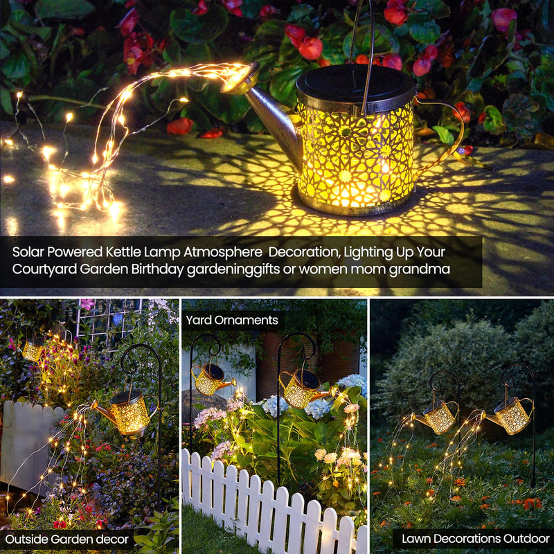 Solar Lights Outdoor Decorative, Metal Solar Watering Can Lights Waterproof, Small Hanging Solar Garden Decor Yard Lights Outside Patio Lawn, Gifts for Mom Grandma Women Birthday(Warm White) Warm White-1 pack
