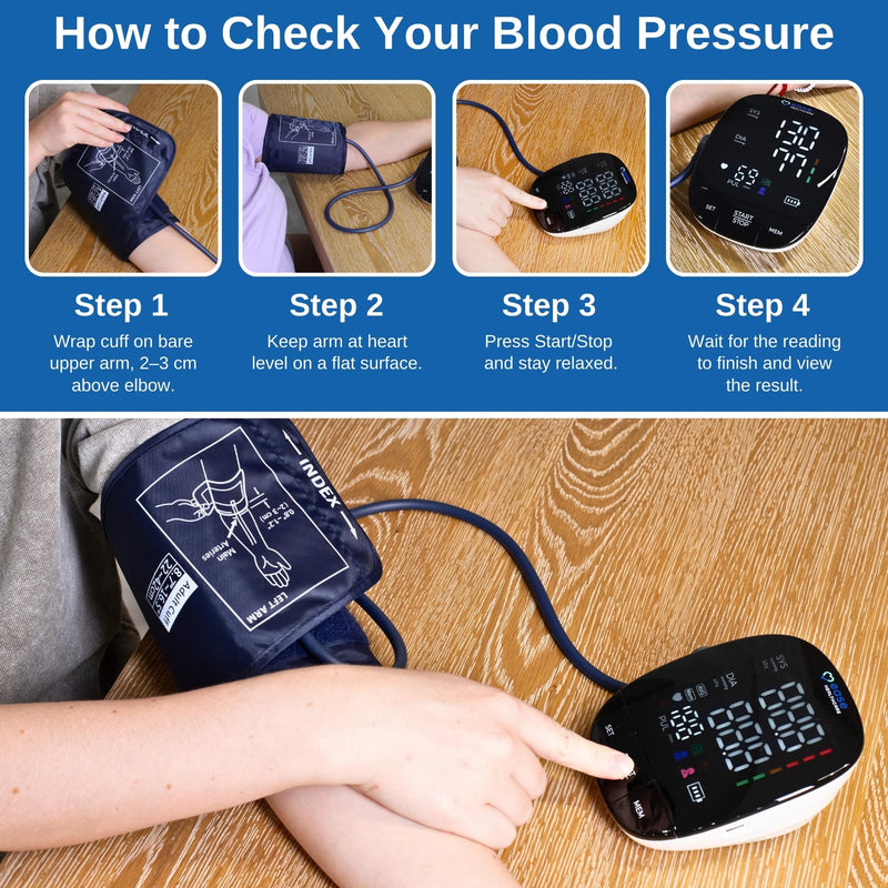 Monitor Digital Upper Arm Cuff - At Home Use Medical Device - Blood Pressure Monitor - Large Display Voice Memory - Sphygmomanometer Medical Equipments - FC-BP130