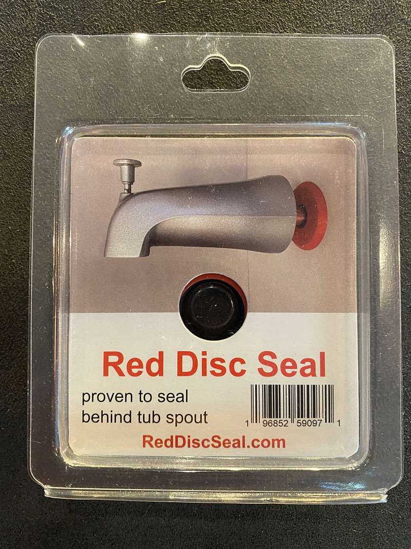 The Original Red Disc Seal. Bathtub spout rear seal. Over 6000 installed. It slips over and seals 1/2" copper pipe. Avoid 2-piece designs. 2-piece design is not sealed between the two pieces.
