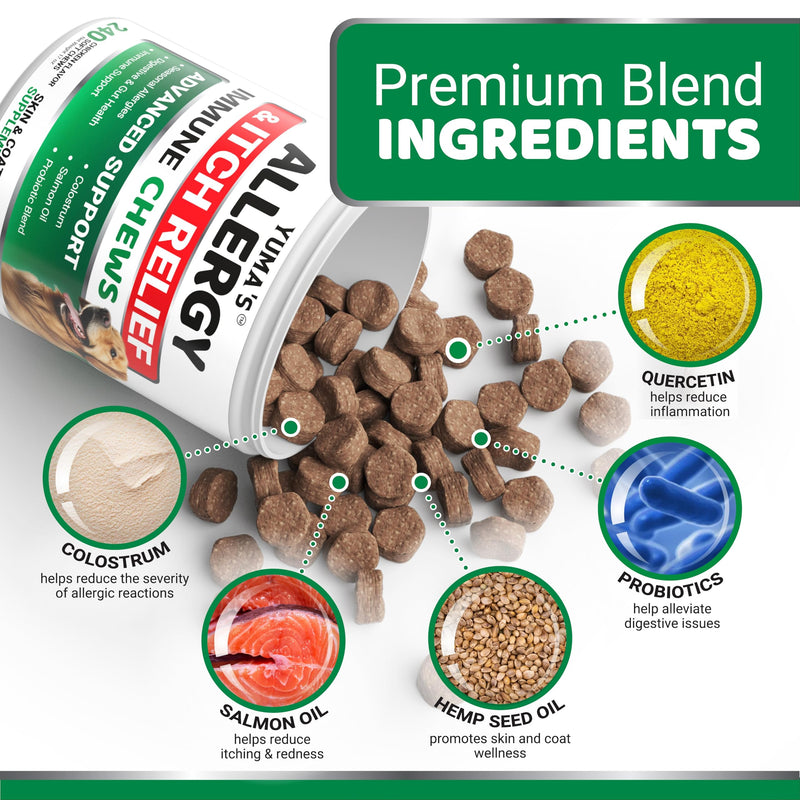 Dog Allergy Relief Chews - 240 Immune Treats - Dog Itching Skin Relief Treatment Pills - Anti-Itch - Itchy and Paw Licking - Omega 3 Fish Oil for Dogs Allergies - Dry Skin & Coat Supplement Vitamins 240 Chews Dog Allergy Chews
