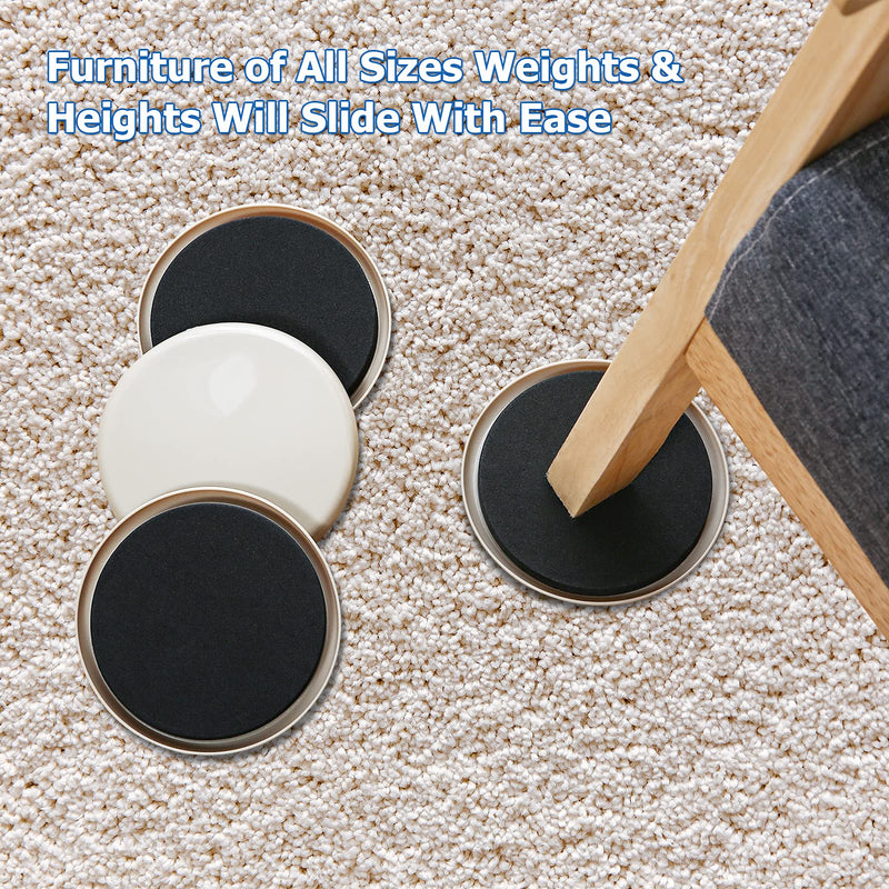 Furniture Sliders for Carpet, 8 Pcs 5" Round Furniture Moving Pads, Heavy-Duty Furniture Movers - Reusable Slider, Move Any Item Quickly, Easily and Safe! Beige