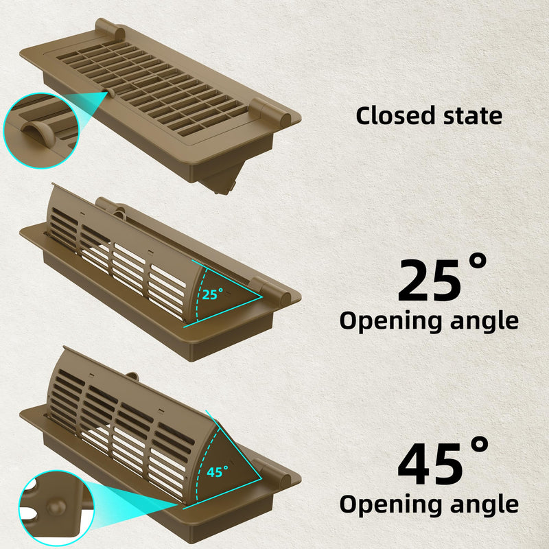 Floor Vent Cover 2 Pack, Heat Air Vent Deflectors for Home Floor 4 '' x 10 '', Adjustable Pop Up Floor Vent Register Use for Home, Office, Brown Brown 4X10''