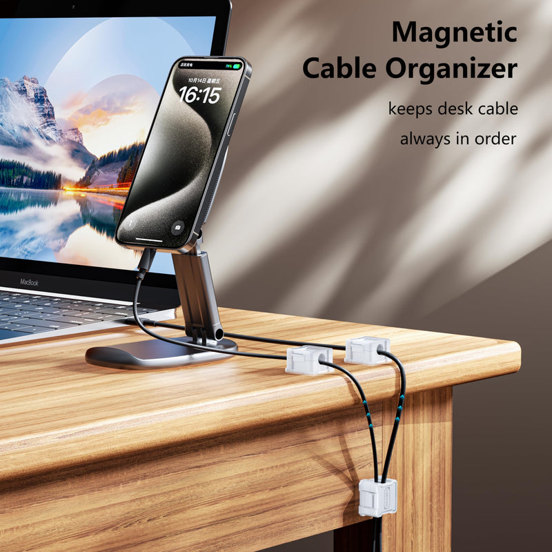 6 Pack Magnetic Cable Clips [Cable Smooth Adjustable] Cord Holder,Under Desk Cable Management,Kailfee Adhesive Wire Holder Keeper Organizer for Home | Office | Car | Desk | Nightstand | Strong Magnet 6 pc white