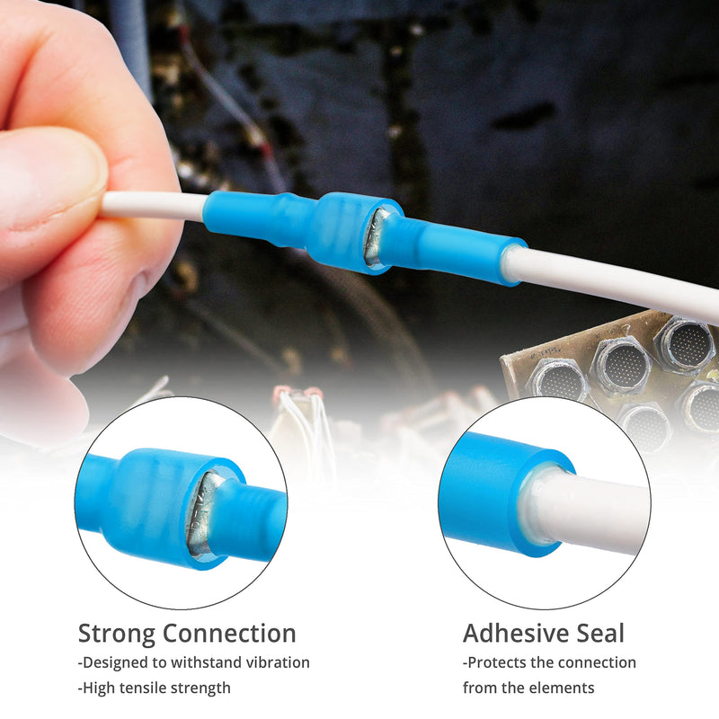 Wirefy 150 PCS Wire Spade Connectors - Female Spade Connector Heat Shrink - Quick Disconnect Wire Connectors - Electrical Spade Terminals - Female Spade Connector 16-14 Gauge | Blue Spade Connectors