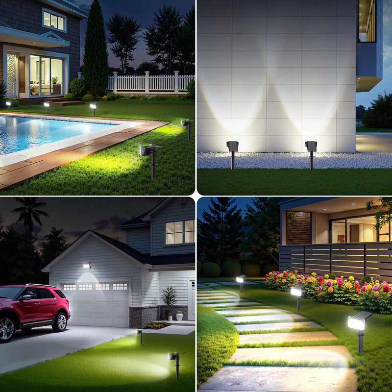LETMY New Upgrade Solar Spot Lights Outdoor Waterproof with Bigger LED, 6 Pack Auto ON/Off Solar Lights Outdoor, 2-in-1 Wall Lights & 2 Modes Landscape Spotlights for Tree Yard Pathway Garden Decor Cool White