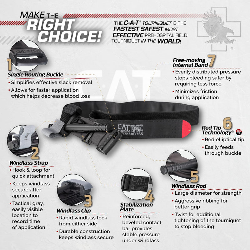 North American Rescue C-A-T Combat Application Tourniquet (Black) NAR Genuine Gen 7 CAT Gray Time-Stamped Military Issued (30-0001)