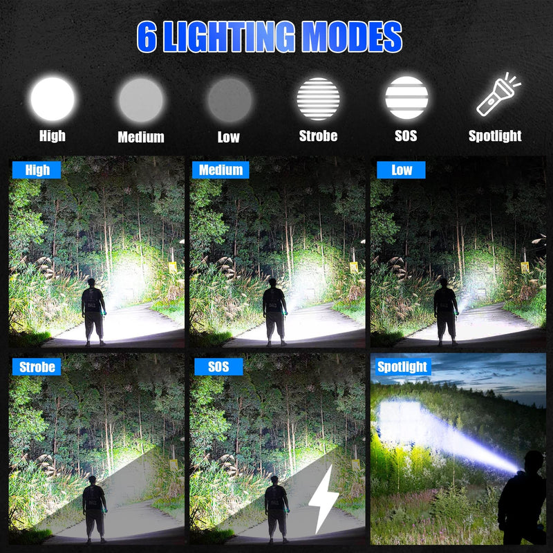Foleto Rechargeable LED Flashlights High Lumens,Super Bright Flashlight, Powerful Tactical Handheld Flash Light, 5 Modes Zoomable Waterproof Flash Lights for Camping, Emergency 2 pack