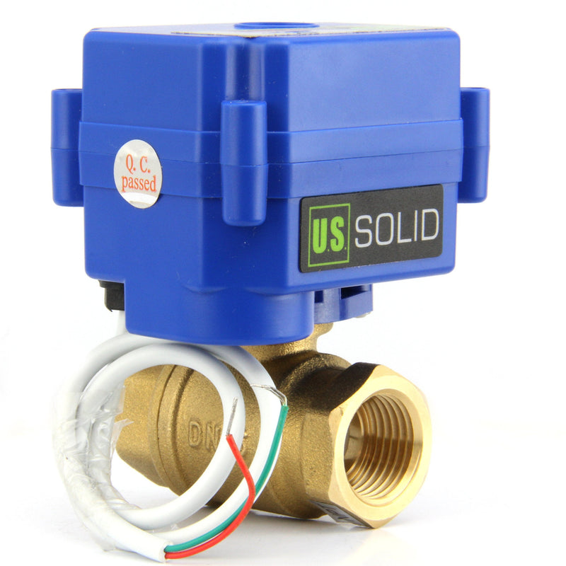 U.S. Solid Motorized Ball Valve- 1" Brass Ball Valve with Standard Port, 9-24V AC/DC and 2 Wire Auto Return Setup 1 Inch