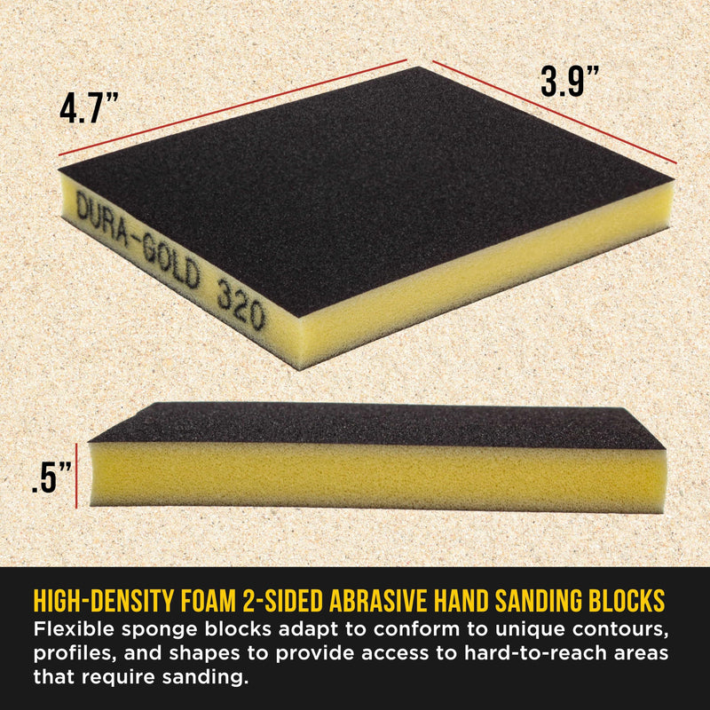 Dura-Gold Double-Sided Sanding Sponge Grit Variety Pack, Box of 20, Grits 80, 120, 180, 240, 320-4.7" x 3.9" Wet or Dry Flexible Softback Sandpaper Sponges, Hand Sanding Block Pad, Wood Metal Paint - NewNest Australia