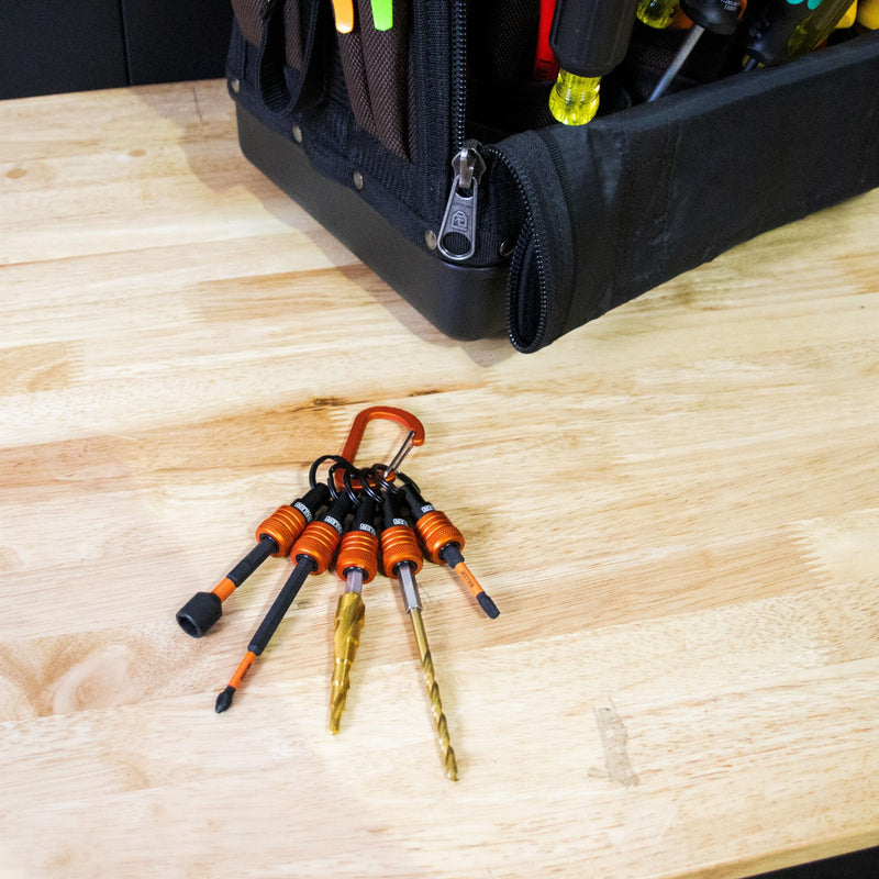 Railer Bit Holder Keychain 5pc - 1/4 inch Hex Shank Bit Holders - Quick Release Bit Holder For Nut Driver, Screwdriver & Drill Bits w/Key Chain Carabiner Orange - NewNest Australia