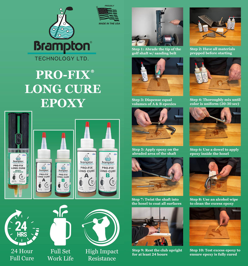 Brampton PRO-FIX Long Cure Golf Epoxy - Full Set Work Life - Extra Strength - Golf Epoxy for All Golf Shafts, Golf Heads, Drivers, Putters, and Irons - Engineered for The Golf Industry (0.85oz) .85 Ounce
