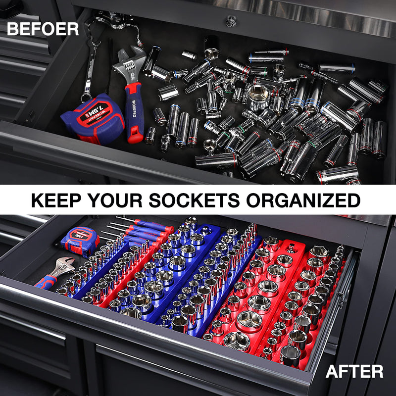 WORKPRO Magnetic Socket Organizer, 1/4-Inch Metric Socket Holder, Socket Trays Holds 26 Pieces Standard Size and Deep Size Sockets(Socket not Included) 1/4" DR, Metric