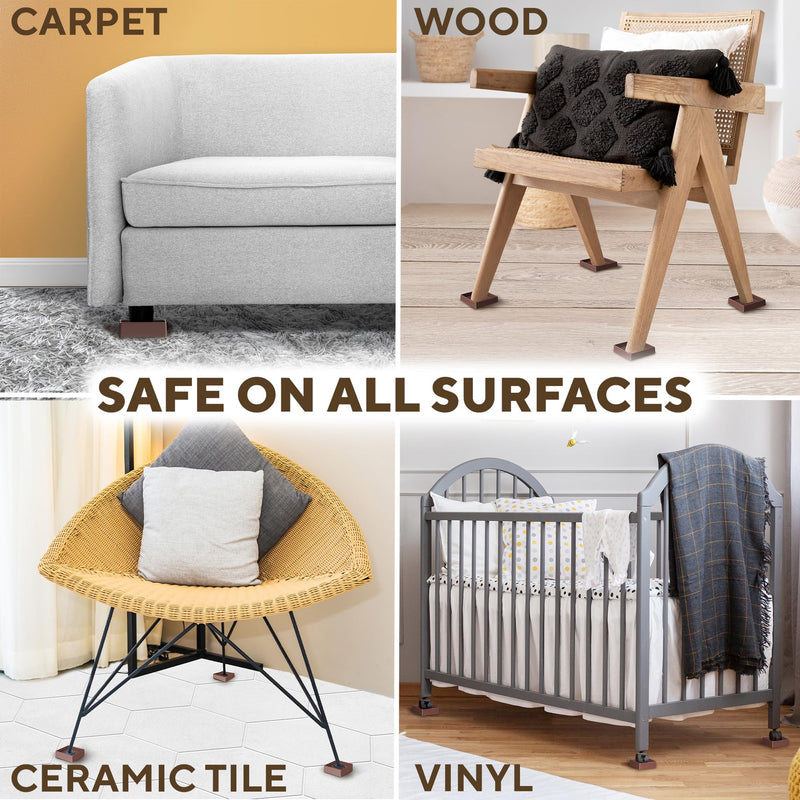 4pcs Non Slip Furniture Pads - Furniture Cups to Prevent Sliding for Couch, Bed, Chair - Premium 3x3 Anti Skid Stoppers for Hardwood, Tile Floors - Perfect Coasters That Fit Any Feet Shape (Brown) Brown 3" x 3"