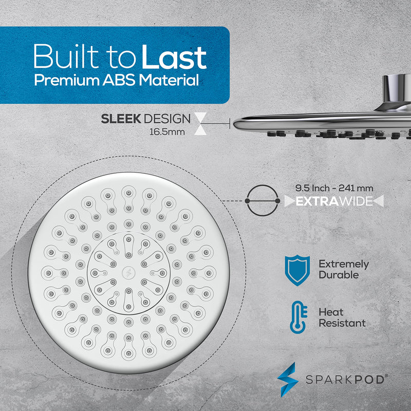 SparkPod 9.5 Inch Large Rain Shower Head - Luxury Rainfall Shower Head - High Pressure Showerhead, Full Body Coverage with Anti-Clog Silicone Nozzles -No Hassle, Easy Install (1/2 NPT, Chrome) 1 - Luxury Polished Chrome