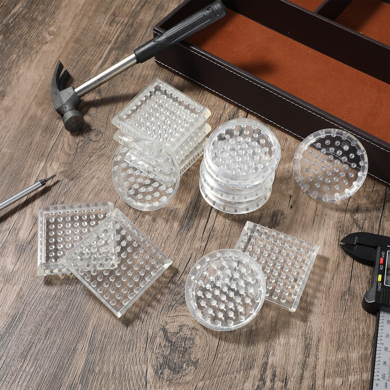 32Pcs Carpet Protector, Spiked Plastic Caster Cups Clear Round and Square Spiked Furniture Cups for Chair, Table, Sofa, Bookcases Furniture