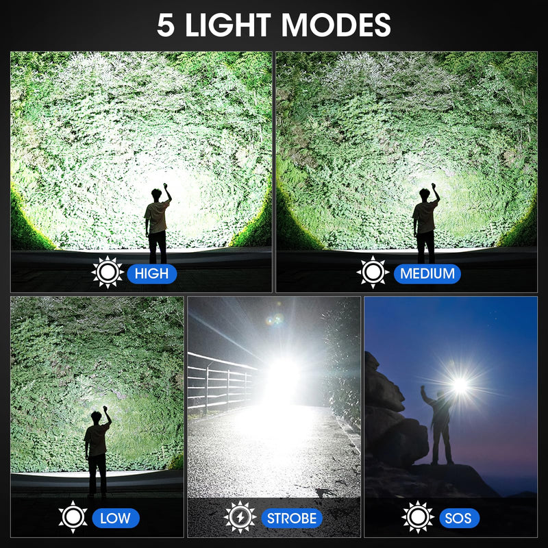 KINGCAESAR 3 Pack Flashlights 90,000 High Lumens - Super Bright Rechargeable Flashlight with 5 Light Modes, IPX7 Waterproof Powerful LED Flash Light for Home, Camping