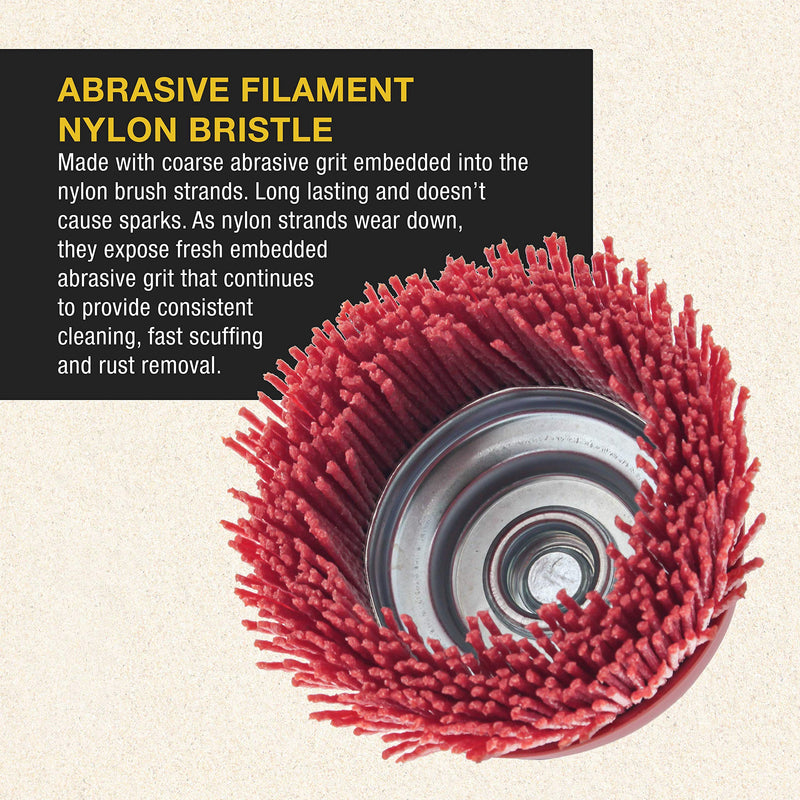 Dura-Gold 4" Abrasive Filament Nylon Bristle Cup Brush - Coarse Sanding Scuffing Brush, 5/8" 11 Thread, 1/4" Drill Arbor - Remove Rust, Corrosion, Paint - Surface Prepping for Truck Bed Liner Coatings 4-inch