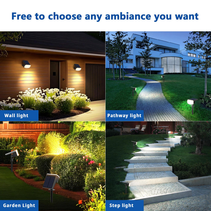 Solar Spot Lights Outdoor Waterproof IP65,6 Pack,2CCT(3000K/6500K), Super Bright LED, 4 Lighting Modes Selectable, Solar Powered Yard Garden Solar Spot Lights for Outside Landscape Auto On/Off 2CCT-Warm&Cool 6 Pack